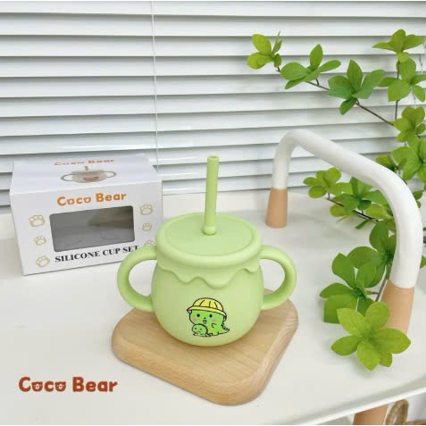 Cốc Tập Uống Nước Silicon Cocobear Cho Bé Có Chức Năng Đẩy Nắp Đậy Tiện Lợi, Cốc Tập Hút Cho Bé