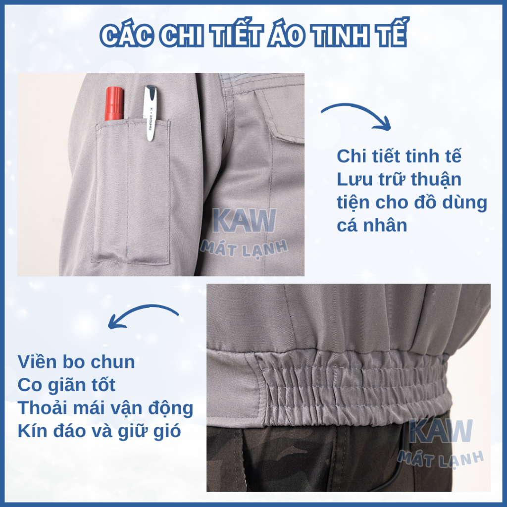 Áo Điều Hòa KAW Chính Hãng - Pin Khỏe 12-15H - Quạt Mát - Chống Nắng Nóng Và An Toàn