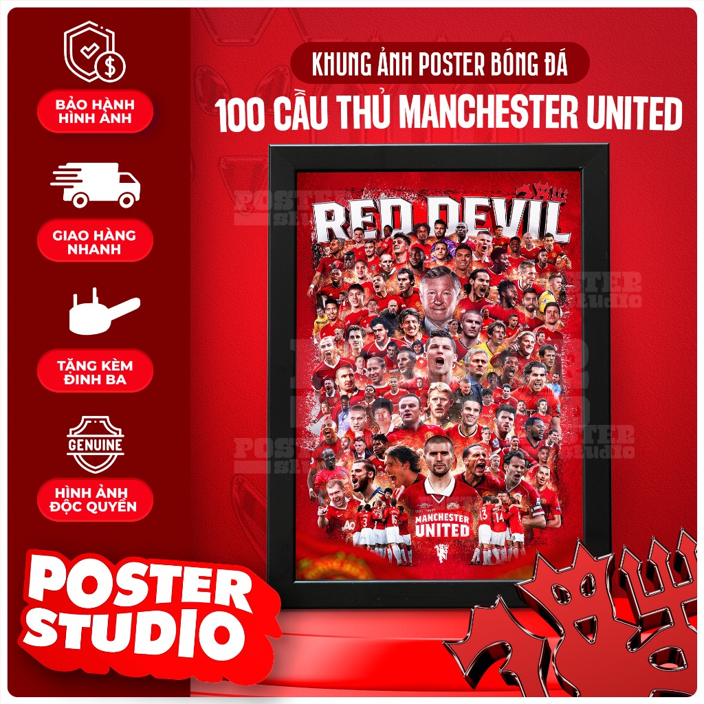 Khung ảnh poster 100 Cầu Thủ Manchester United MU RED DEVIL gồm kích ...