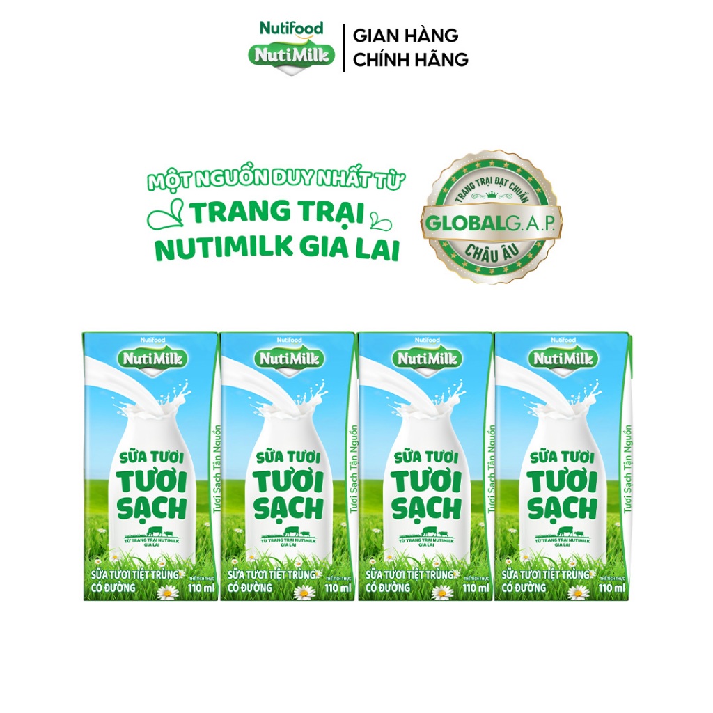 Ảnh NutiMilk Sữa Tươi Tươi Sạch Hộp 110ml Thùng 24 Hộp (110ml x 24 hộp) 2