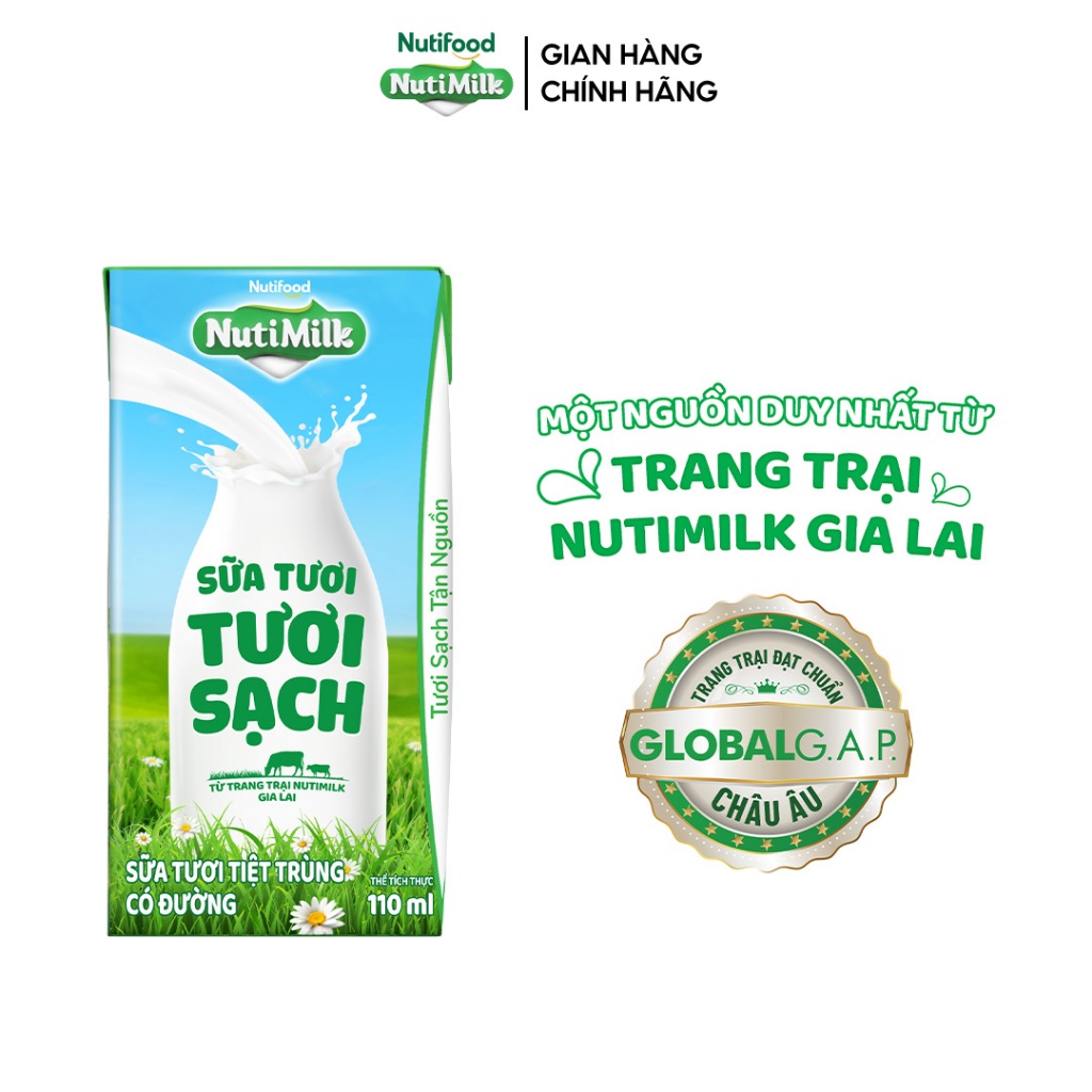 Ảnh NutiMilk Sữa Tươi Tươi Sạch Hộp 110ml Thùng 24 Hộp (110ml x 24 hộp) 3
