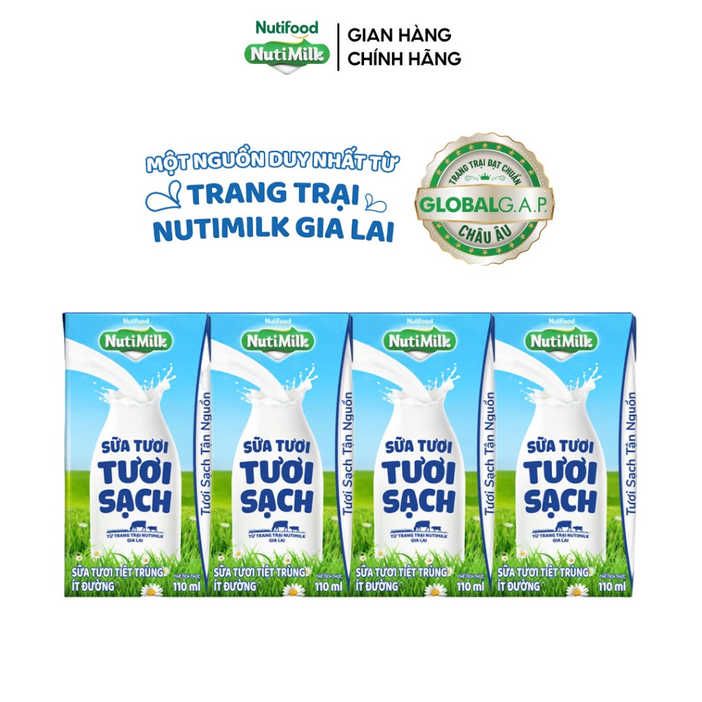 Ảnh NutiMilk Sữa Tươi Tươi Sạch Hộp 110ml Thùng 24 Hộp (110ml x 24 hộp) 4