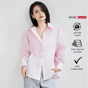 Áo sơ mi nữ GILLEE dáng oversized, sơ mi form rộng vải kate Mỹ Hồng pastel chống nhăn tốt FAS293