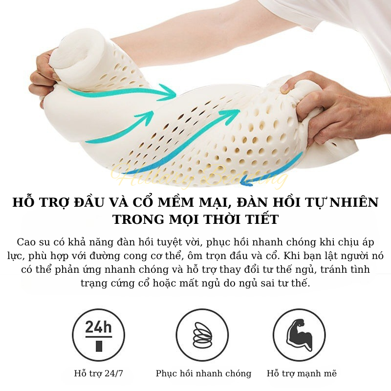 Gối cao su thiên nhiên chống đau mỏi cổ vai gáy, thoáng khí, bảo vệ giấc ngủ kích thước 30x50,35x55, 40x60