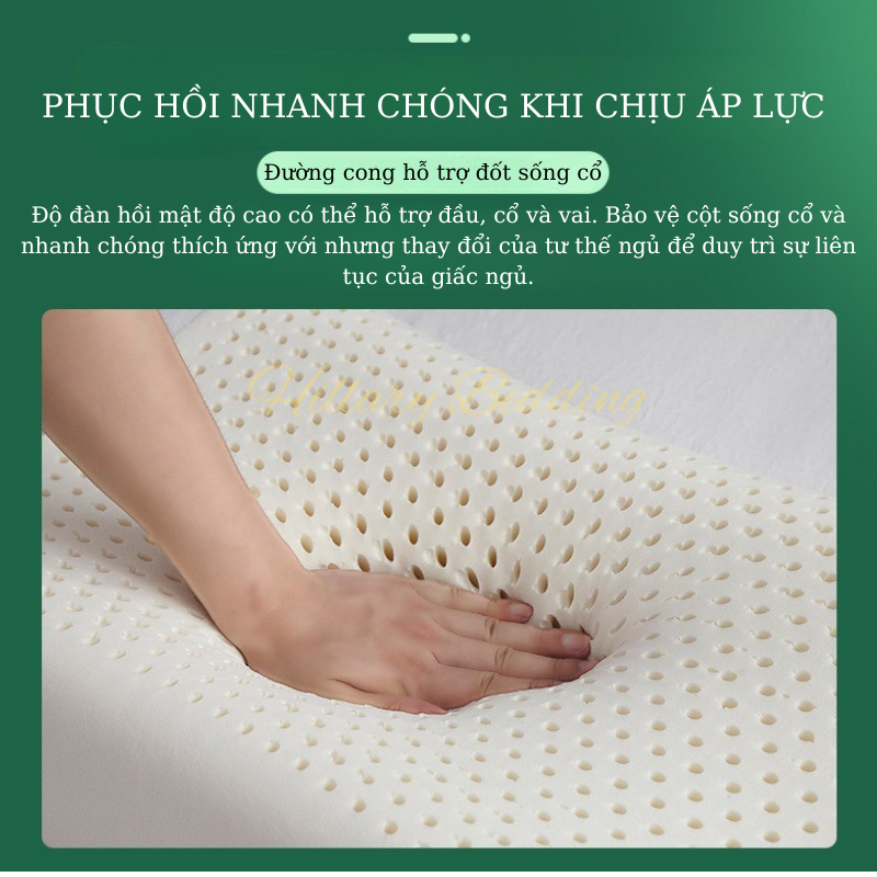 Gối cao su thiên nhiên chống đau mỏi cổ vai gáy, thoáng khí, bảo vệ giấc ngủ kích thước 30x50,35x55, 40x60