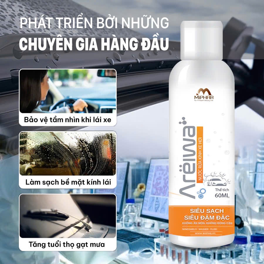 Nước rửa kính ô tô siêu đậm đặc Areiwa - pha loãng 4 lít nước - sạch bụi & dầu mỡ, tăng tuổi thọ mặt kính và cao su