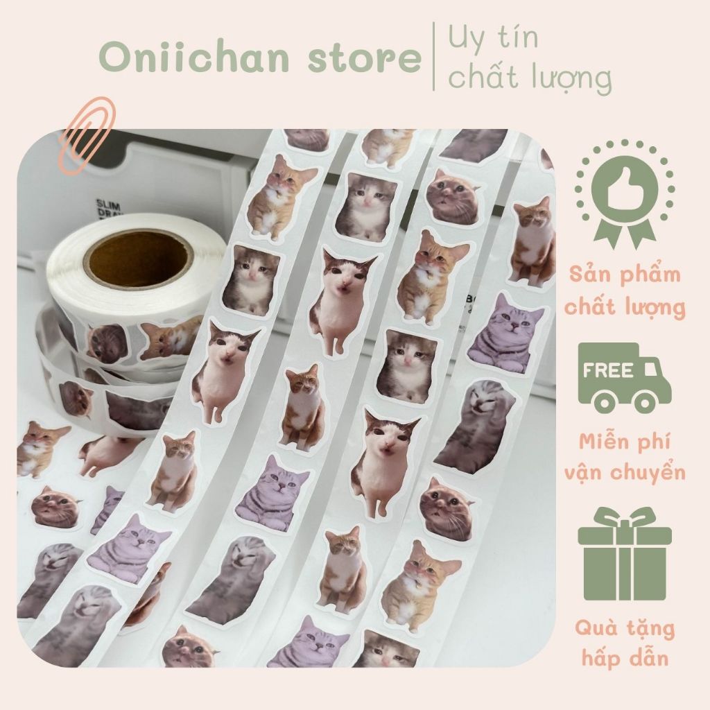 Cuộn tem dán sticker meme mèo vui nhộn hài hước cute meme mèo hình dán ...