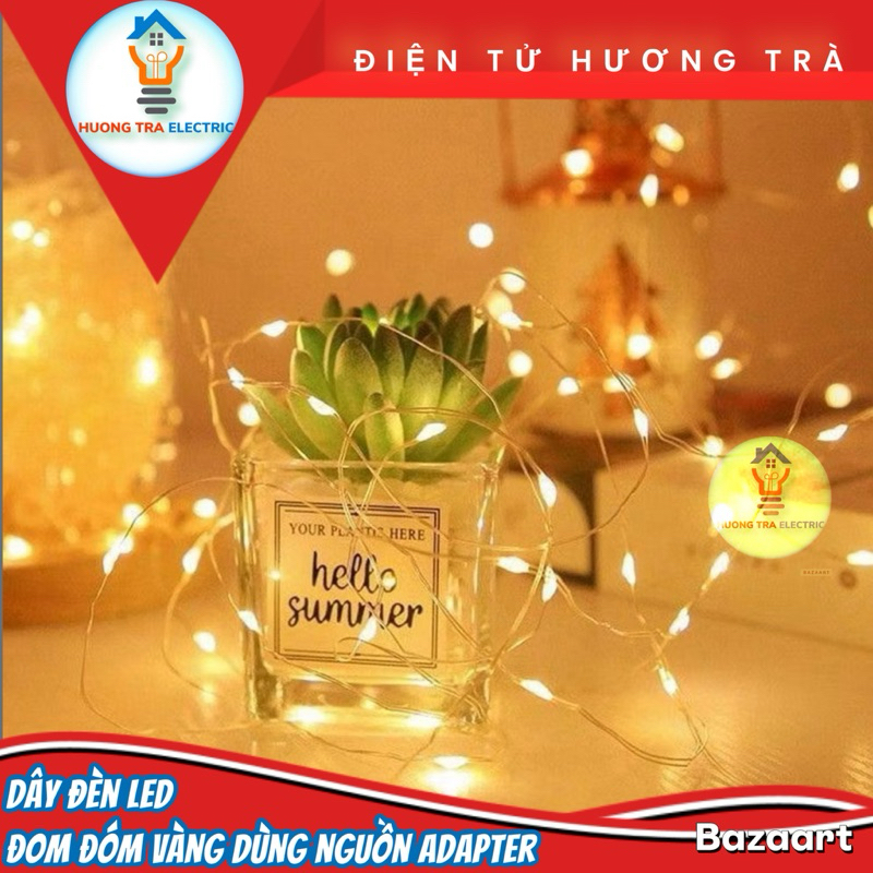 Đèn Led Đom Đóm dây đồng ánh sáng vàng cổ tích chiều dài 10 mét chống nước sử dụng Adapter trang trí ngoài trời