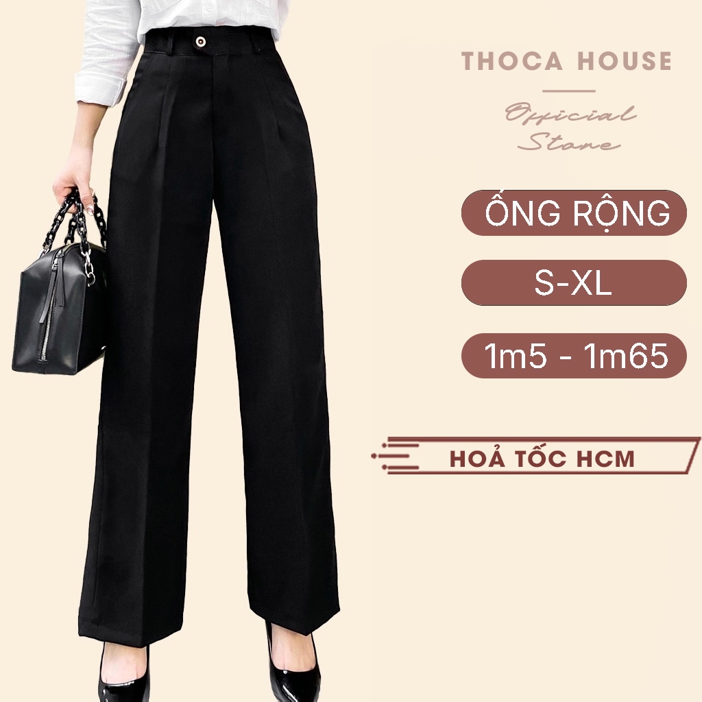 Ảnh Quần tây công sở ống rộng dáng suông lưng cao khuy cài THOCA HOUSE dễ phối tôn dáng và chân dài 1