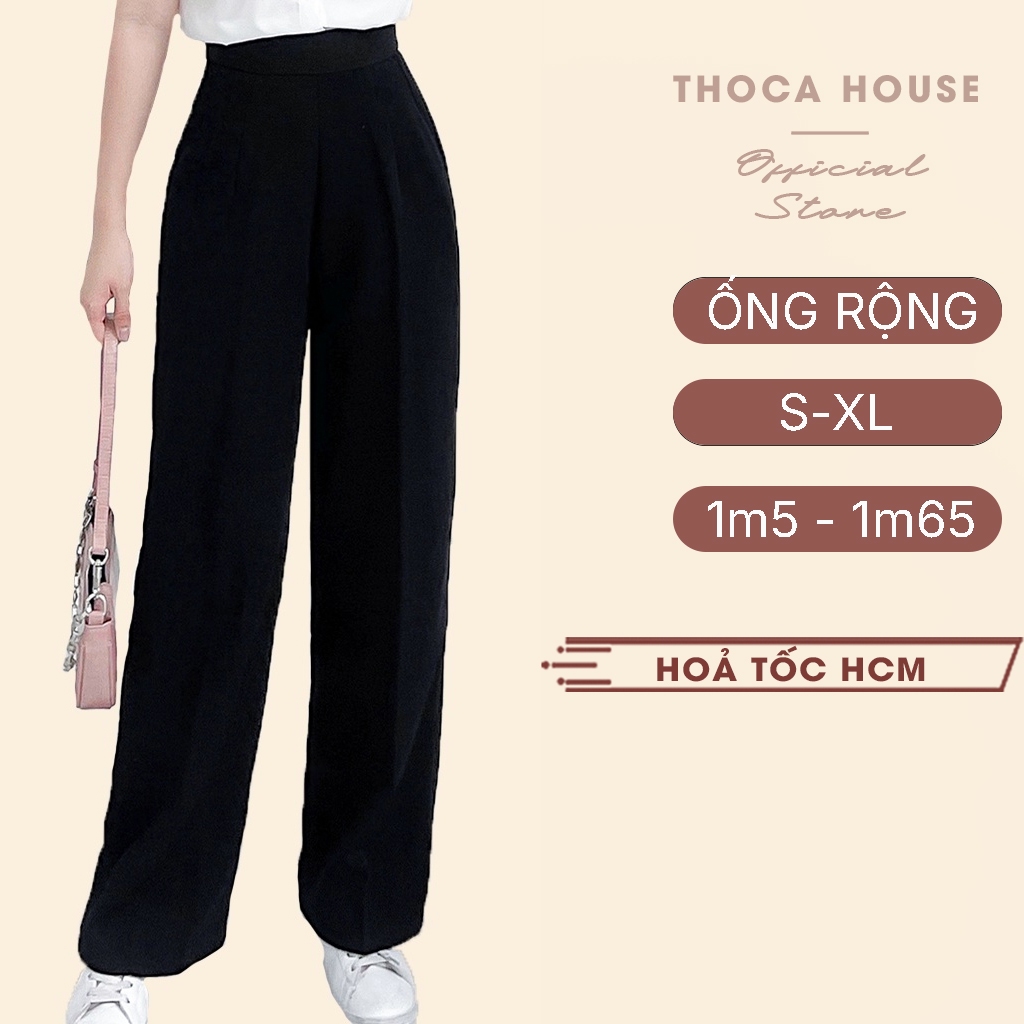 Ảnh Quần tây ống rộng lưng cao dây kéo bên THOCA HOUSE basic hack chân dài mặc công sở đi học đi chơi 1