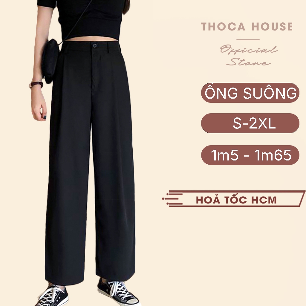 Ảnh Quần tây nữ lưng cao ống đứng dáng suông trơn đen THOCA HOUSE basic công sở, đi học 1