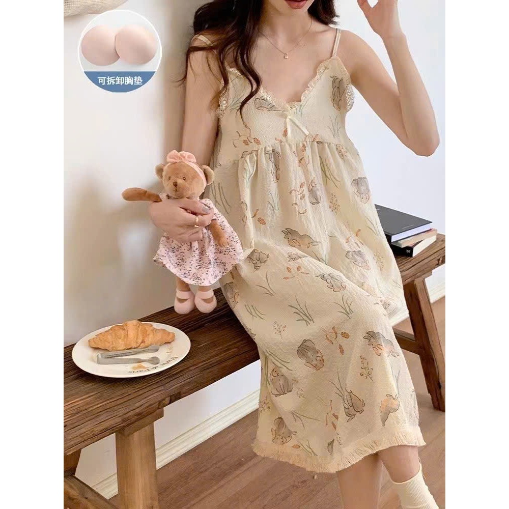 MEIQUIYI Đầm ngủ hai dây kèm đệm ngực in hình động vật dễ thương 6 mẫu lựa chọn