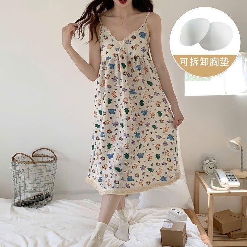 MEIQUIYI Đầm ngủ hai dây kèm đệm ngực in hình động vật dễ thương 6 mẫu lựa chọn