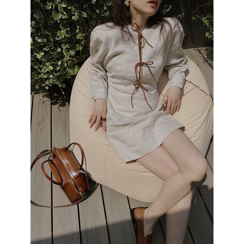 Ruby - Đầm Linen TƯNG GÂN thắt nơ dáng midi