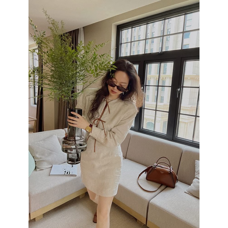 Ruby - Đầm Linen TƯNG GÂN thắt nơ dáng midi
