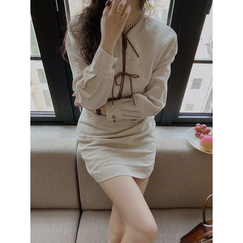 Ruby - Đầm Linen TƯNG GÂN thắt nơ dáng midi