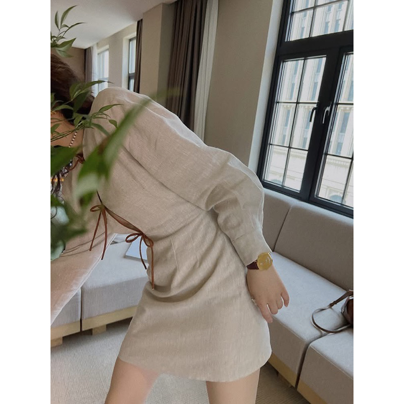 Ruby - Đầm Linen TƯNG GÂN thắt nơ dáng midi