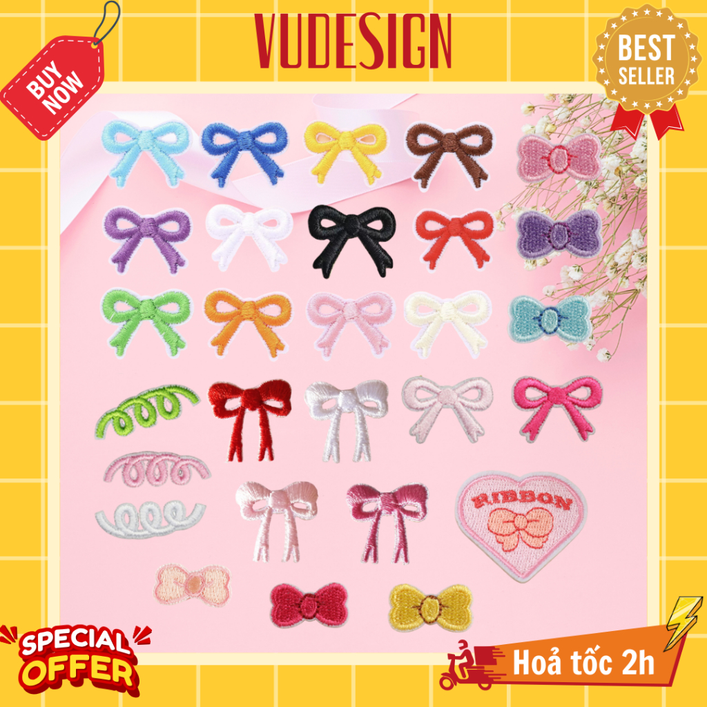 Sticker Vải, Sticker Ủi Thêu Quần Áo, Balo Hình Nơ Nhỏ Và Ngôi Sao Mini ...