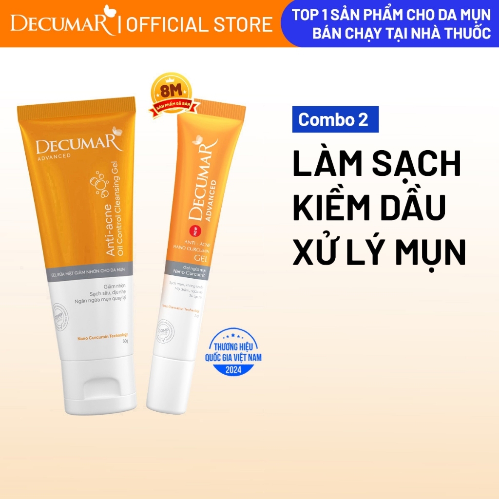 Bộ đôi 1 Gel ngừa mụn decumar advanced và 1 Gel rửa mặt giảm nhờn cho ...