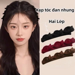 Kẹp Tóc Mỏ Vịt Hai Lớp Bằng Nhung, Kẹp Mái Nhiều Tầng Bện Tạo Hình Tóc Tết, Kẹp Nơ Tiểu Thư Hottrend