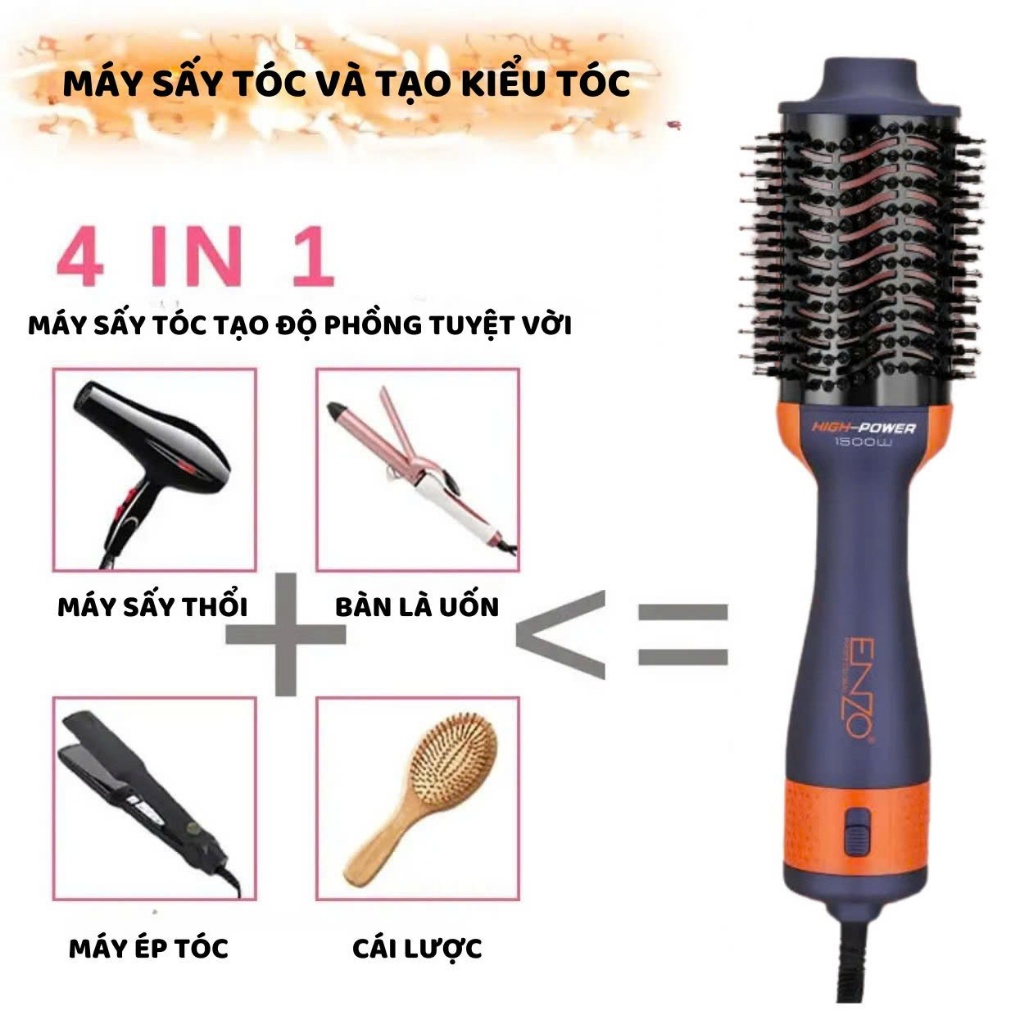 Ảnh Lược điện ENZO 4134 Thương hiệu ITALIA lược tròn tạo kiểu tóc chuyên nghiệp 4 trong 1 chải tóc thổi khí nóng 2