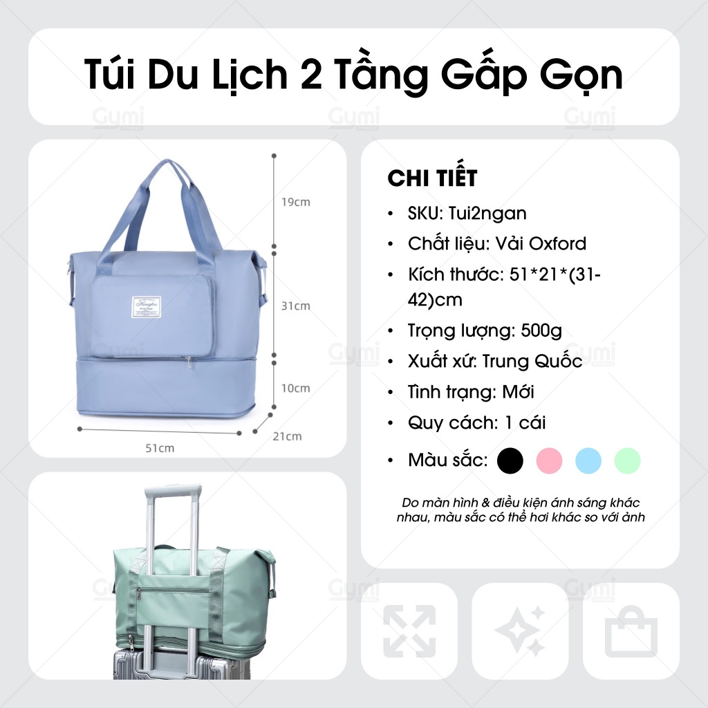 Túi Du Lịch 2 Tầng Gấp Gọn Đa Năng - Túi Xách, Nam Nữ Cỡ Lớn Gắn Vali Cao Cấp - Tui2Ngan