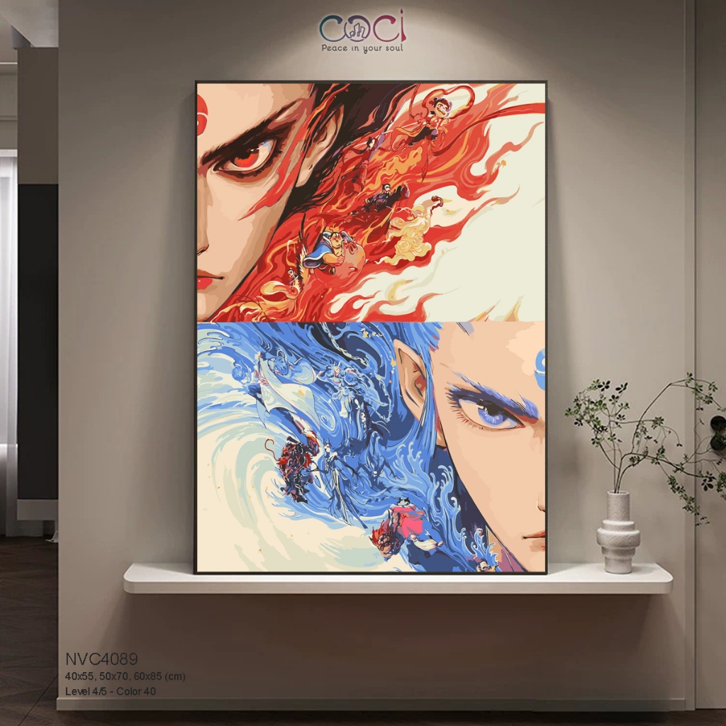 Tranh Số Hoá Tô Màu Theo Số Na Tra Ngao Bính Ma Đồng Náo Hải COCI Có Khung Decor Quà Tặng NVC4089