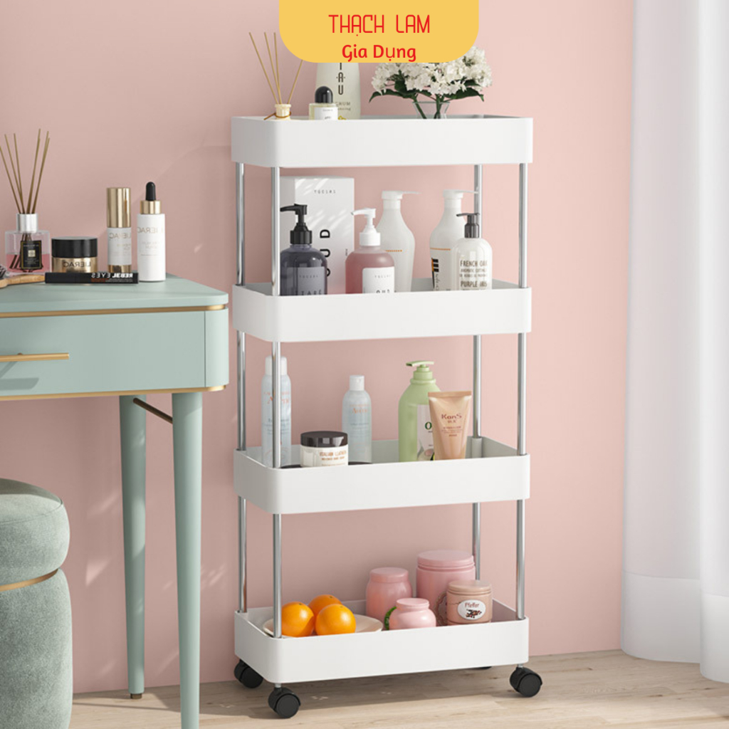 Kệ 4 tầng inox  Đa Năng 3, 4 Tầng Dùng Cho Nhà Bếp Phòng Tắm Phòng Khách Siêu Tiện Dụng