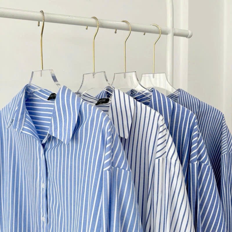 Áo Sơ Mi Nữ Kẻ Sọc Xanh Nhiều Kiểu Dáng Oversize Chất Thô Cotton Thấm Hút Mồ Hôi,Phong Cách(Có Sẵn - Sỉ)