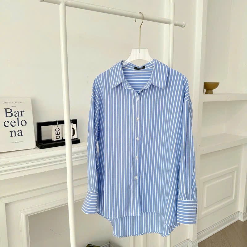 Áo Sơ Mi Nữ Kẻ Sọc Xanh Nhiều Kiểu Dáng Oversize Chất Thô Cotton Thấm Hút Mồ Hôi,Phong Cách(Có Sẵn - Sỉ)