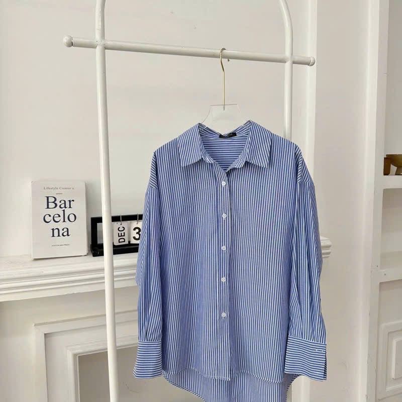 Áo Sơ Mi Nữ Kẻ Sọc Xanh Nhiều Kiểu Dáng Oversize Chất Thô Cotton Thấm Hút Mồ Hôi,Phong Cách(Có Sẵn - Sỉ)