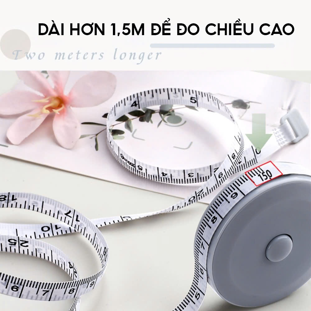 Ảnh Thước Dây Cuộn Mini Thu Rút Tự Động Hộp Tròn 1.5 Mét Đo Eo Vòng Bụng Chiều Cao Tiện Lợi Đo Quần Áo 4