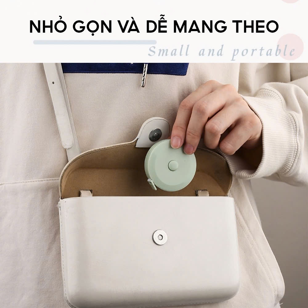 Ảnh Thước Dây Cuộn Mini Thu Rút Tự Động Hộp Tròn 1.5 Mét Đo Eo Vòng Bụng Chiều Cao Tiện Lợi Đo Quần Áo 3