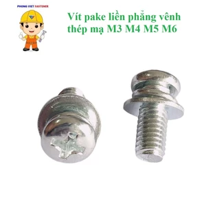 50 cái M3, M4, M5, M6 Vít pake liền long đen, vít liền phẳng vênh thép mạ M3-M6