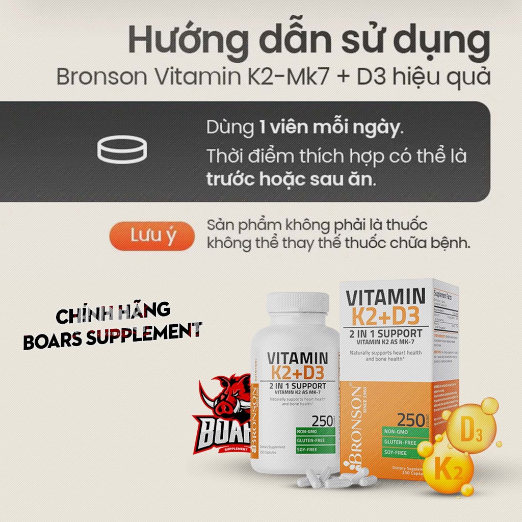 VITAMIN D3 K2 MK7 BRONSON HỖ TRỢ GIÚP XƯƠNG CHẮC KHỎE, TĂNG HÓC MÔN, ĐỀ KHÁNG, PHÁT TRIỂN CƠ BẮP