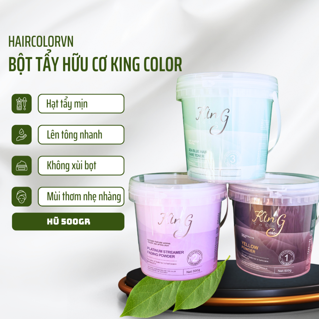 Bột tẩy tóc hữu cơ King Color hạt tẩy mịn không xùi bọt, vón cục, chảy ...