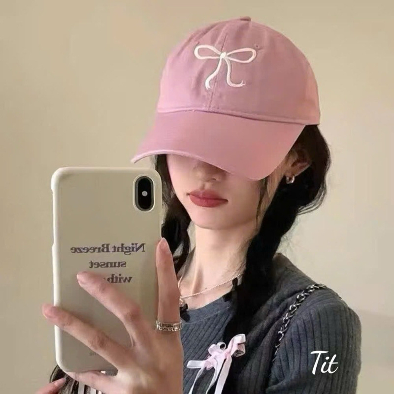 Mũ lưỡi trai thêu nơ cho nam nữ - Nón lưỡi trai nơ cute vải kaki form mềm thời trang (tuyển sỉ)
