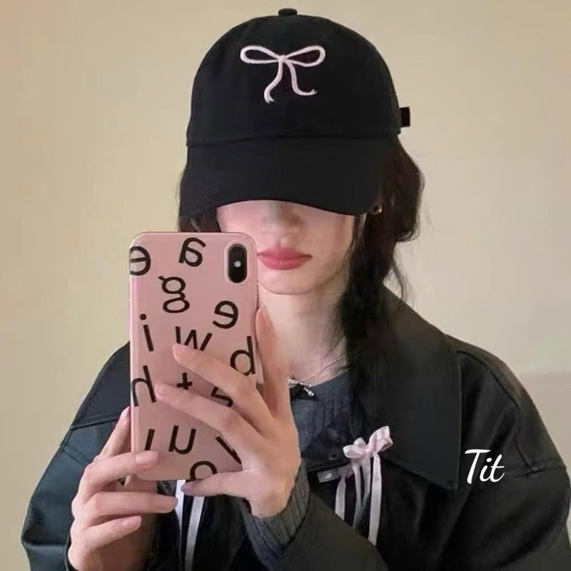 Mũ lưỡi trai thêu nơ cho nam nữ - Nón lưỡi trai nơ cute vải kaki form mềm thời trang (tuyển sỉ)