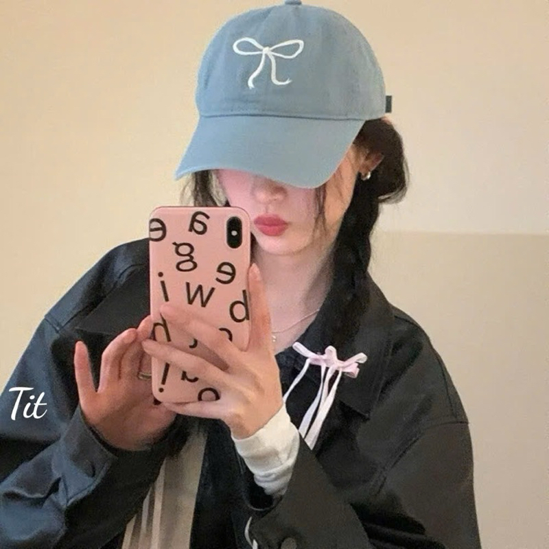 Mũ lưỡi trai thêu nơ cho nam nữ - Nón lưỡi trai nơ cute vải kaki form mềm thời trang (tuyển sỉ)