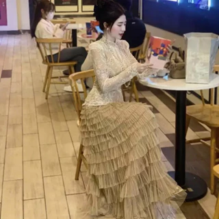 chân vay lưới ren nhiêu tầng dáng dài xòe rộng công chúa [dài váy 90-100cm]
