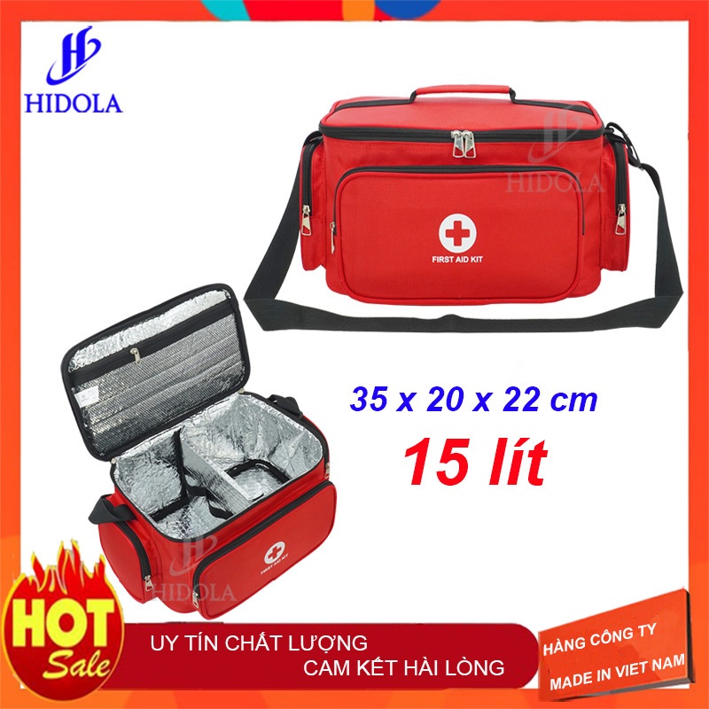 Túi Y Tế Giữ Nhiệt, Túi Cứu Thương HIDOLA Có Quai Xách Tiện Lợi Phù Hợp Cá Nhân, Gia Đình Dung Tích 15 LÍT, 9124