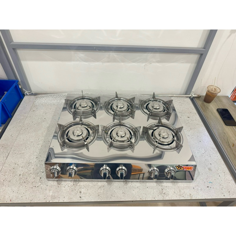 Bếp gas 6 lò đầu đốt inox 304 kiềng inox Redhome 306inox Fi100 | Shopee ...