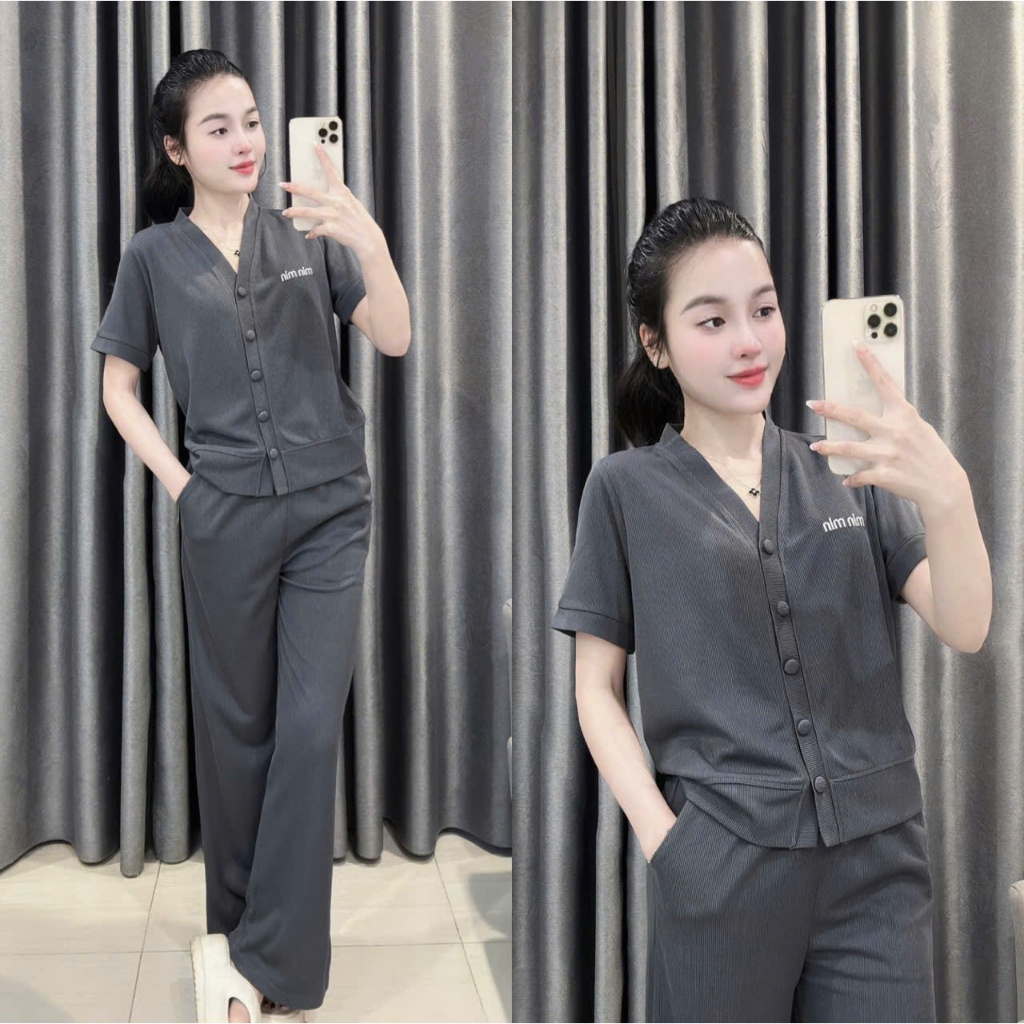 [CỘC TAY- MIN THÊU CÚC BỌC] Sét áo cộc tay+ quần suông dài chất nỉ tăm. Đủ size SMLXL 40kg-70kg