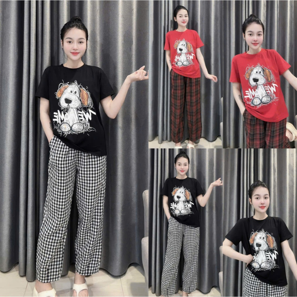 2026. [ IN CÚN RỐI] Sét in hình áo cotton tàu co giãn+ quần baggy chất kết hàn. Đủ size SMLXL 40kg- 70kg