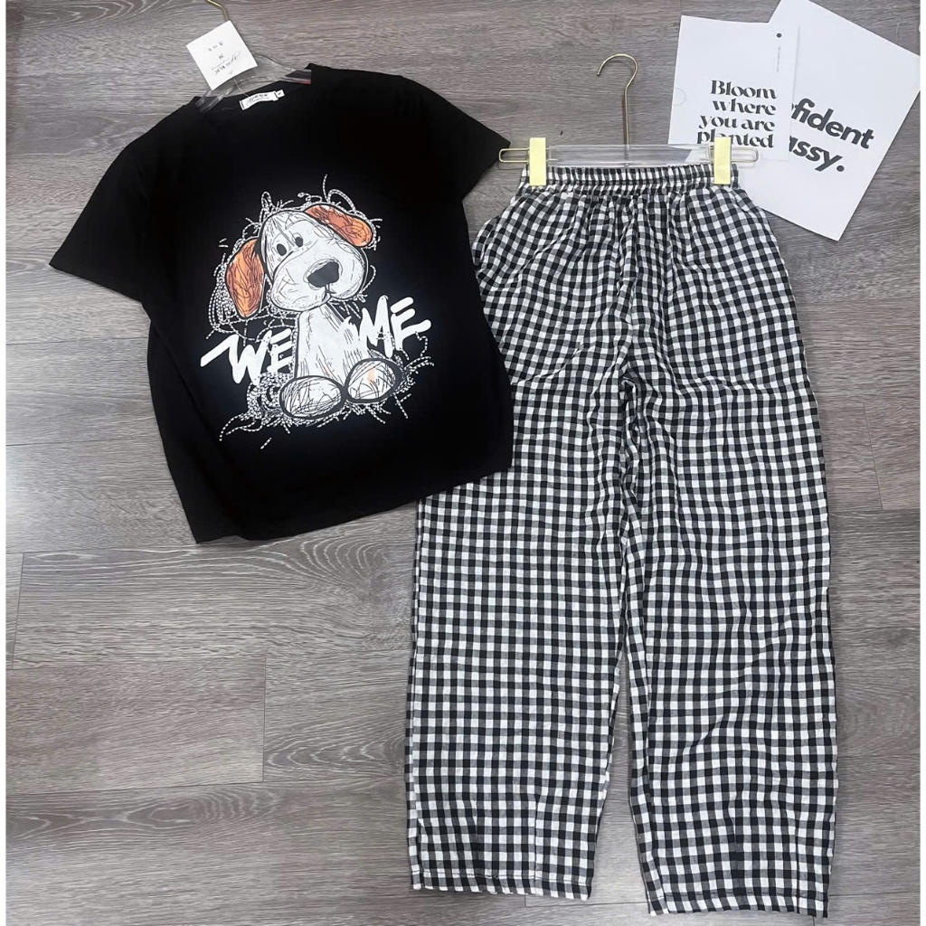2026. [ IN CÚN RỐI] Sét in hình áo cotton tàu co giãn+ quần baggy chất kết hàn. Đủ size SMLXL 40kg- 70kg