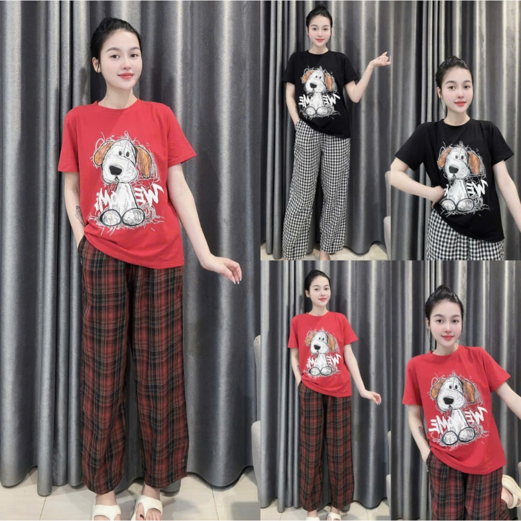 2026. [ IN CÚN RỐI] Sét in hình áo cotton tàu co giãn+ quần baggy chất kết hàn. Đủ size SMLXL 40kg- 70kg