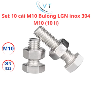 Bulong M10 Inox 304 (10 Ly) Kèm Tán (Ê Cu) - Đủ Size 20mm Đến 200mm Chống Gỉ Sét Cao Cấp