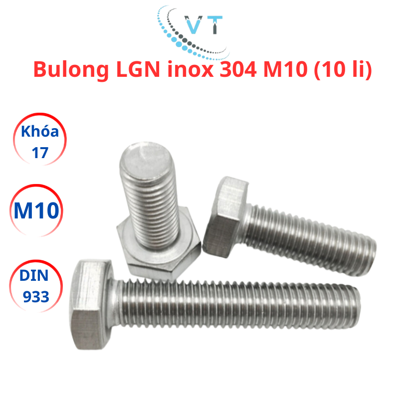 Bulong Lục Giác Ngoài INOX 304 M10 (10 Ly) - Bu Lông Inox Chống Gỉ Sét Đủ Size Dài 20mm Đến 200mm Cao Cấp (Loại Xịn)