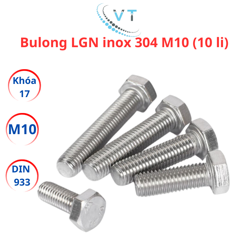Bulong Lục Giác Ngoài INOX 304 M10 (10 Ly) - Bu Lông Inox Chống Gỉ Sét Đủ Size Dài 20mm Đến 200mm Cao Cấp (Loại Xịn)