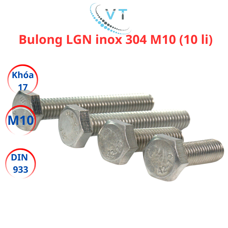Bulong Lục Giác Ngoài INOX 304 M10 (10 Ly) - Bu Lông Inox Chống Gỉ Sét Đủ Size Dài 20mm Đến 200mm Cao Cấp (Loại Xịn)